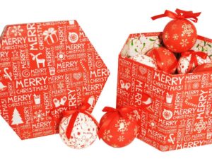 Merry Christmas Contemporary Red White 14pc Baubles, Boxed