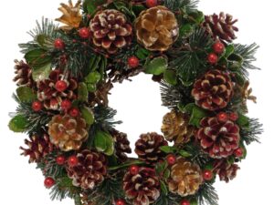 XMAS CHRISTMAS WREATH RED AND  GOLD NATURAL RUSTIC 33CM - Image 1