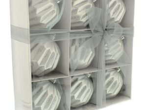 FESTIVE PRODUCTIONS Geometric Balls in a White Paper Box, Silver - Image 1