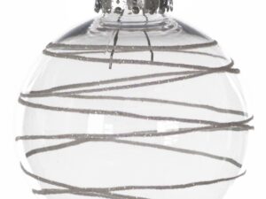 Festive 8 cm Baubles with Glitter Bands, Pack of 6, White - Image 1