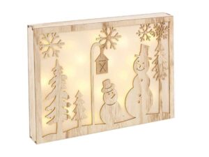 Christmas Snowman Silhouette Frame, Pine Colour Light Up - Image 1