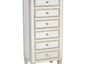 Antique Mirrored Glass & Wood 6 Drawer Tall Boy