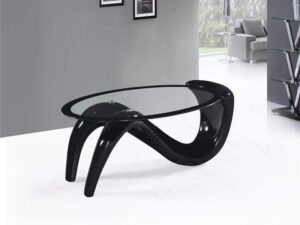 Venice Oval Clear Glass and Coloured Gloss Coffee Table Black - Image 1