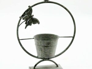 Garden Round 40cm Lead Colour Planter with Butterfly And Bird Design