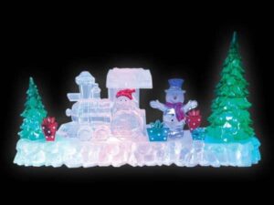 The Christmas Workshop Battery Operated Colour Changing Acrylic Snowman with Trees Ornament - Image 1