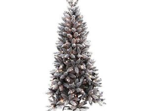 6ft Pre Lit Flock Christmas Tree Pine 180 LED Warm White - Image 1