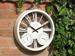 White Garden Wall Clock Barometer Thermometer Humidity Meter Indoor Outdoor 15? - Image 1