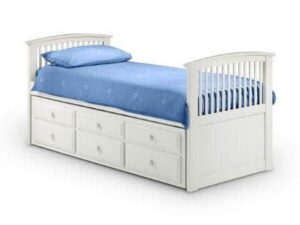 Hornblower White, 3ft Single, Contemporary Stone White Pine Wood Guest Cabin Bed, Drawers Frame
