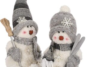 2 Asst 23CMSnowman Sitter with  ski and brush  WHITE/GREY