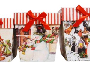 Set Of 3 Christmas Snowman Square Gift Boxes 11cm 12.5cm 14cm - Image 1