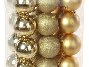 Festive Productions Shiny/Matt/Glitter Baubles Box, 80 mm - Champagne Gold, Pack of 24 - Image 1