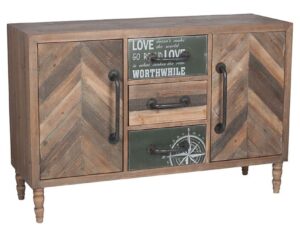 Natural Fir Wood & Iron 3 Drawer 2 Door Unit 1200x460x800mm (WxDxH)