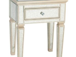 Antique Mirrored Glass & Wood 1 Drawer Bedside