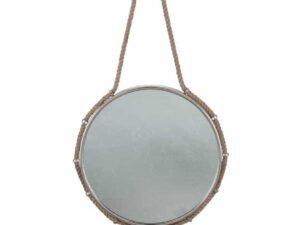 Shiny Nickel Brass, Glass & Rope Round Wall Mirror