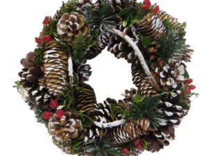 XMAS RUSTIC FROSTED WREATH NATUARL 33CM - Image 1