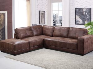 Montpellier Tan Bonded Leather Corner Sofa With Footstool (Right Hand Facing) - Image 1
