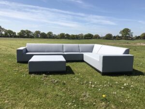 Outdoor Fabric Corner Sofa & Footstool - Weather proof
