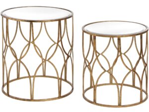 Set Of Two Lattice Detail Gold Side Tables