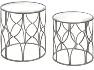 Set Of Two Lattice Detail Silver Side Table
