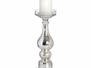 Tall Antique Silver Glass Candle Column