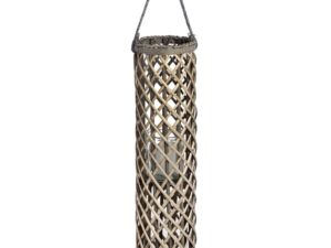 Large Wicker Lantern with Glass Hurricane