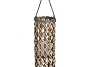 Small Wicker Lantern with Glass Hurricane