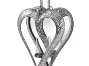 Antique Silver Heart Mirrored Tealight Holder in Small
