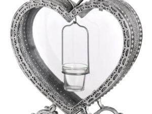 Free Standing Heart Tealight Lantern in Antique Silver