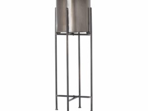 Gun Metal Grey Cylindrical Planter On Black Frame
