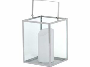 Silver Cube Contemporary Lantern With Wax Led Candle - Image 1