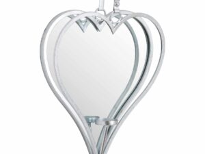 Large Silver Mirrored Heart Candle Holder