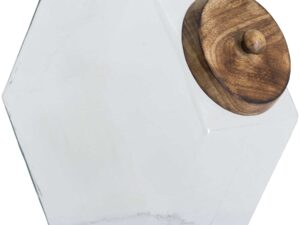 Glass Hexagonal Display Jar With Mango Wood Lid
