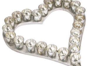 Large Cast Aluminium Heart Tray With Silver Glass Votives