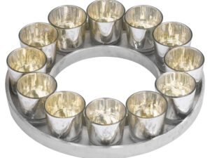Circular Cast Aluminium Tray With Silver Glass Votives - Image 1