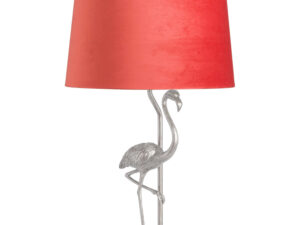 Antique Silver Flamingo Lamp With Coral Velvet Shade
