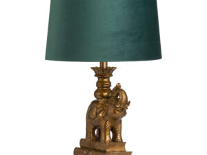Antique Gold Elephant Table Lamp With Emerald Green Shade