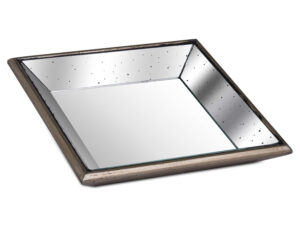 Astor Distressed Mirrored Square Tray W/Wooden Detailing Sml - Image 1