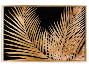 Large Metallic Palm  Glass Image In Gold Frame