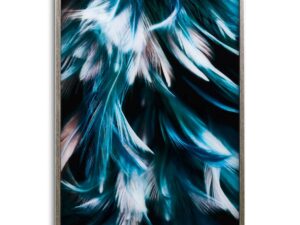 Teal Feather Glass Image In Silver Frame