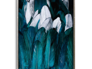 Teal And Silver Feather Glass Image In Silver Frame