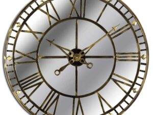 Large Antique Brass Mirrored Skeleton Clock