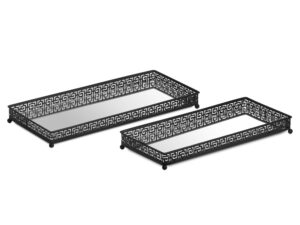 Set Of Two Rectangular Aztec Black Mirrored Trays