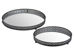 Set Of Two Circular Aztec Black Mirrored Trays