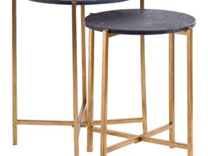 Set Of 2 Gold And Black Marble Tables