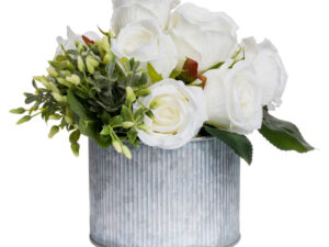 White Rose Bouquet In Tin Pot