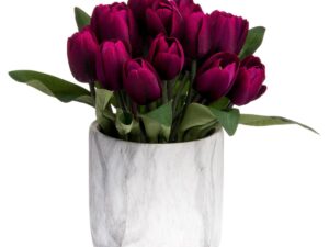 Purple Tulips In Marble Pot