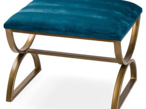 Navy And Brass Ribbed Footstool