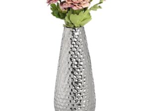 Large Silver Ceramic Bulb Vase in Dimple Effect
