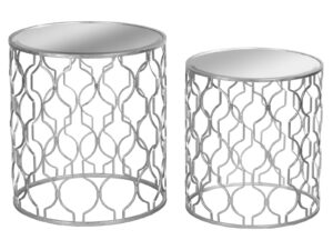 Set of Two Arabesque Silver Foil Mirrored Side Tables