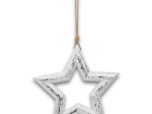Silver Wooden Star Hanging Decoration - Image 1